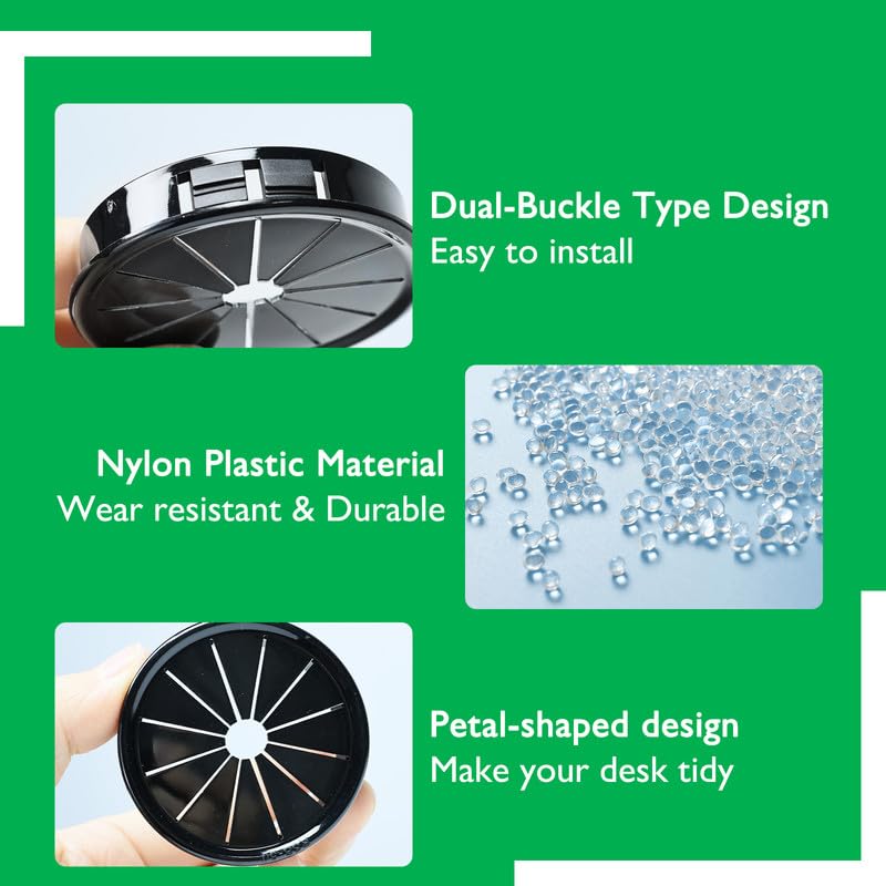 EASYEAH Store 4PCS Cable Grommets, 2-9/16"(65mm) Desk Hole Cover Petal Shaped Buckle Type Nylon Snap Bushing Grommet, Wire Hole Cover Insert for Cables and Cords Management and Protection of Cabinet, Black - Image 3